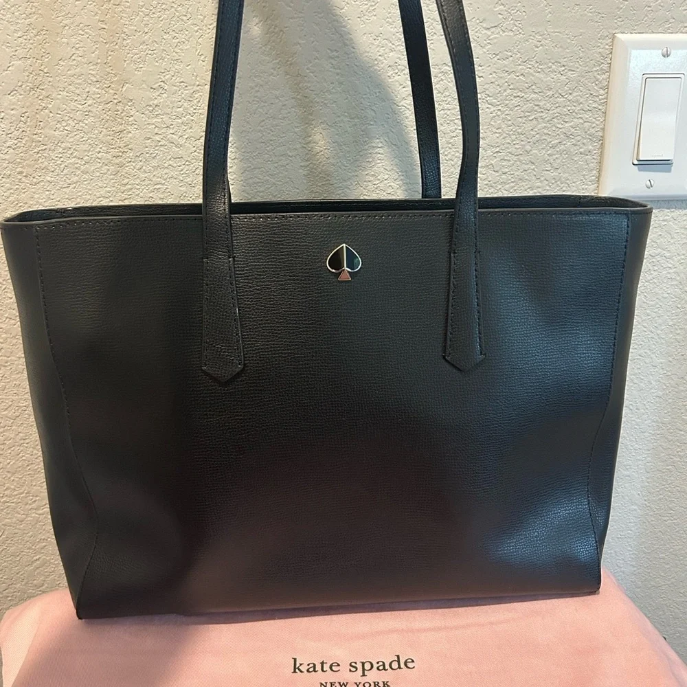 kate spade Black Pebbled Leather Tote with Spade Accent